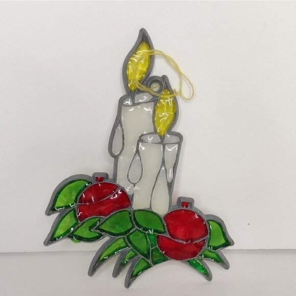 Vtg Set of 4 Faux Stained Glass Heavy Plastic Christmas Ornaments Sun Catchers - Picture 4 of 6